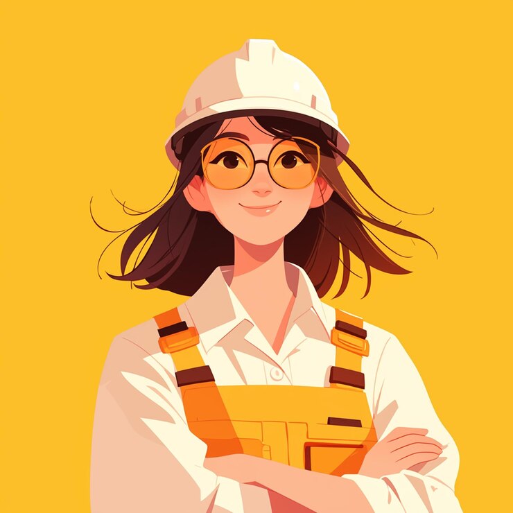 Vector mujer malaia con equipo de seguridad de ingenieros en un sitio de construcción