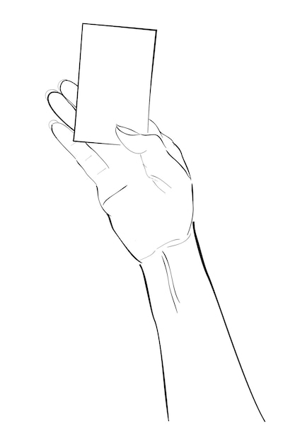 mujer con la mano en blanco tarjeta simple vector dibujo a mano boceto garabateo