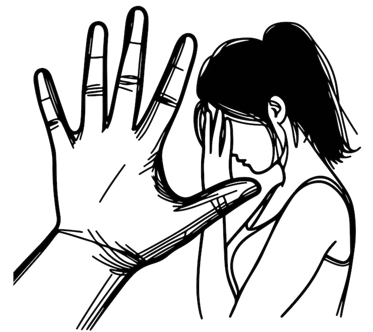 Vector mujer mano brazo parada silueta violencia boceto de una línea