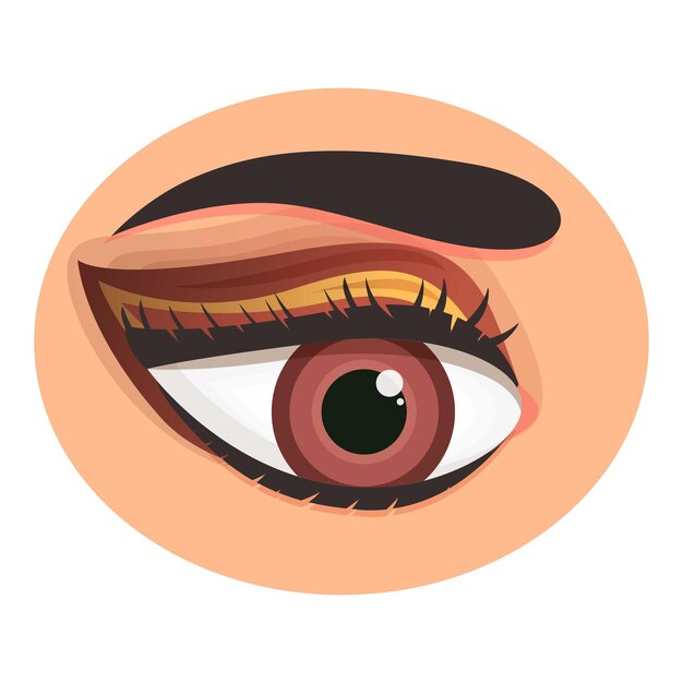 Mujer con maquillaje mirando hacia los lados con ojos rojos y pestañas largas ilustración