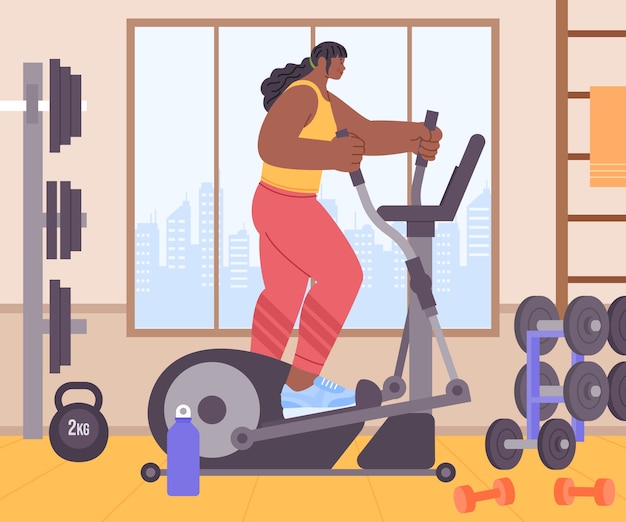 Mujer en una máquina elíptica en un gimnasio