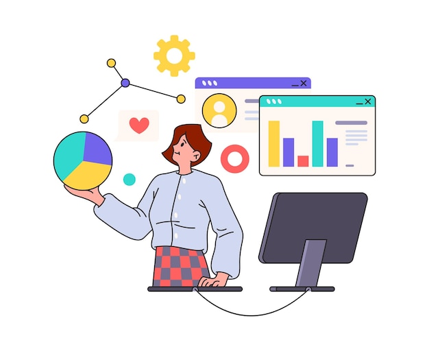 Mujer de marketing y finanzas haciendo análisis de datos