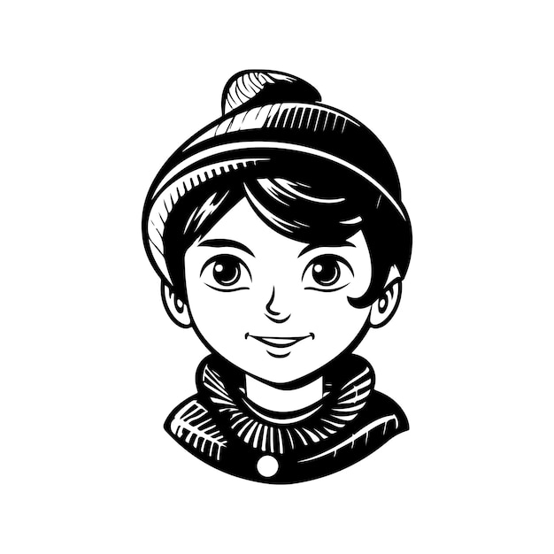 Mujer con más dulce y gorra vintage logo línea arte concepto blanco y negro color dibujado a mano ilustración