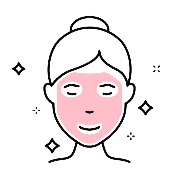 Mujer con máscara de brillo facial line icon beauty mascarilla cosmética para niña
