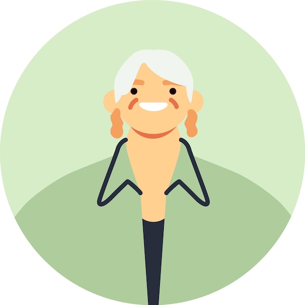 Mujer mayor alegre con cabello gris que usa una chaqueta verde y pendientes distintivos creando un icono de avatar positivo y accesible para plataformas en línea