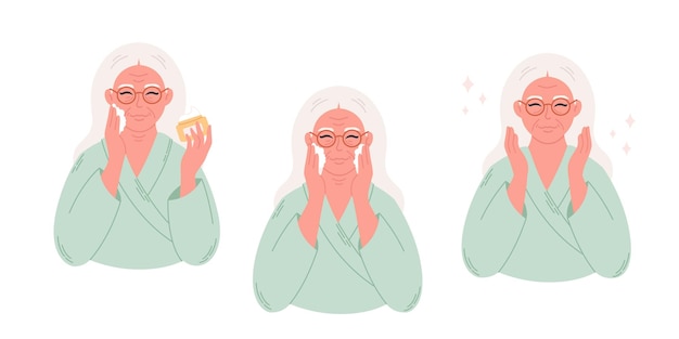 Mujer mayor aplicando crema cosmética orgánica en la cara. Cuidado de la piel del rostro, tratamiento para las arrugas