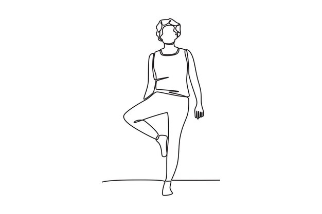 Mujer mayor haciendo yoga Mujer mayor activa concepto dibujo en línea