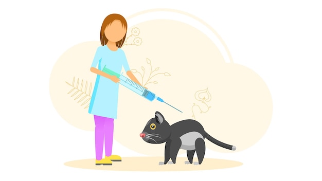 Mujer médica vacuna a su mascota Gato dibujos animados Gente Concepto de personaje Ilustración Estilo de diseño vectorial