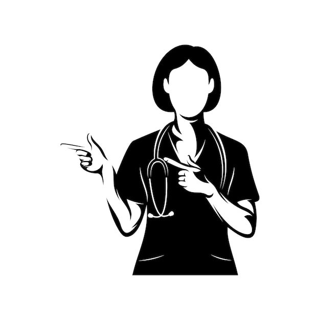 Mujer médico silueta vector ilustración diseño aislado sobre fondo blanco