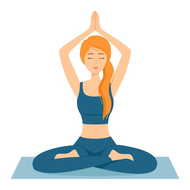 Mujer meditando. chica en posición de loto practicando yoga, ilustración vectorial