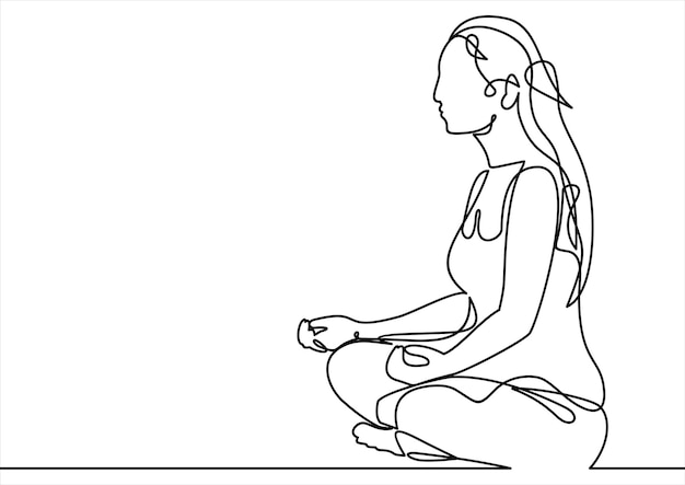 Mujer meditando dibujo de línea continua