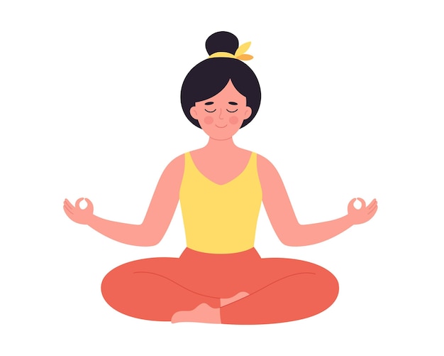 Mujer meditando en posición de loto Estilo de vida saludable yoga relajarse ejercicio de respiración Día mundial del yoga