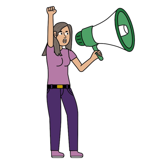 mujer con megáfono luchando por sus derechos