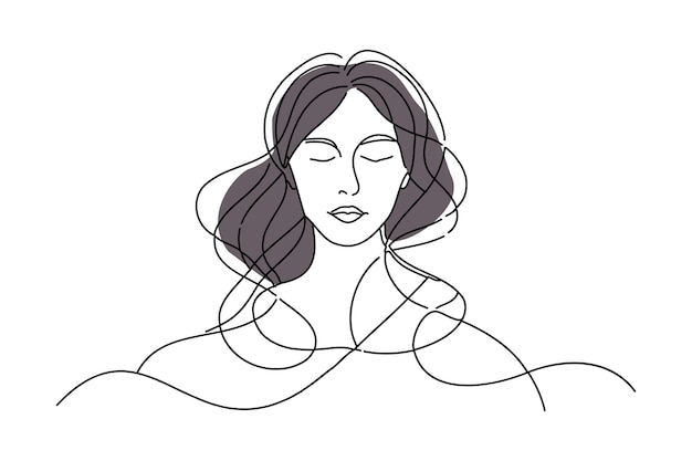 mujer melancólica garabateo de línea continua arte ilustración vectorial