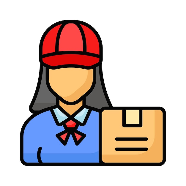 Mujer mensajera de entrega con caja de paquetes chica mensajera vectorial mujer icono