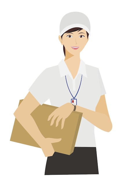 Mujer mensajera que transporta mercancías Ilustración plana sencilla
