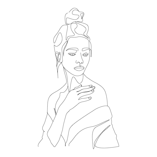 mujer mínima dibujada a mano ilustración de una línea de dibujo de estilo de arte