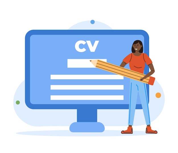 Mujer mira cv joven Concepto de búsqueda de personas Escena de reclutamiento Ilustración vectorial con escena de personas aisladas