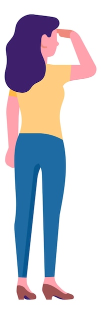 Mujer mirando hacia adelante Vista trasera del personaje femenino