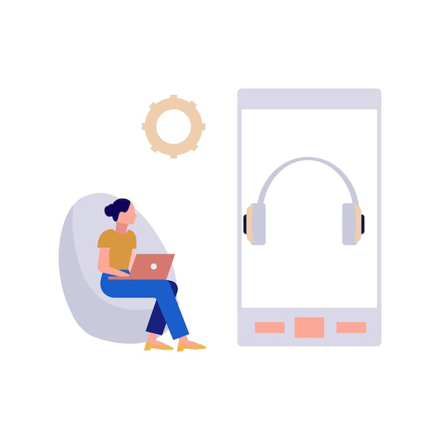 Mujer mirando auriculares en el móvil