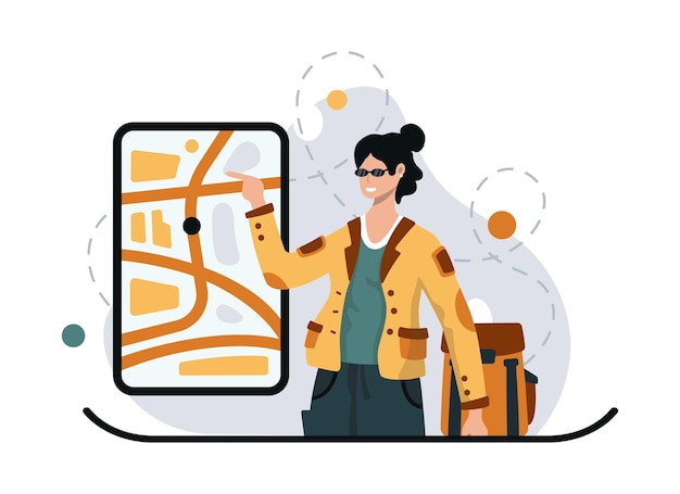 Mujer mirando el mapa en su teléfono inteligente