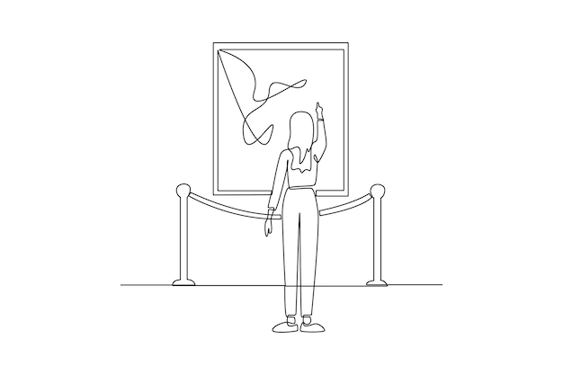 Mujer mirando una pintura antigua en un museo Día internacional de los museos concepto de museo histórico fondo del museo vectorial
