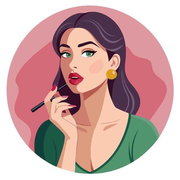 Vector una mujer está mirando su maquillaje y está usando una camisa verde