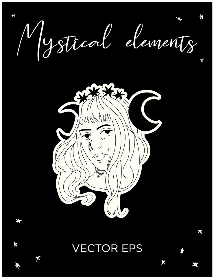 Mujer mística con luna y estrellas