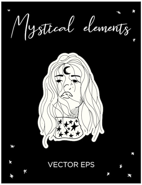 Mujer mística con luna y estrellas