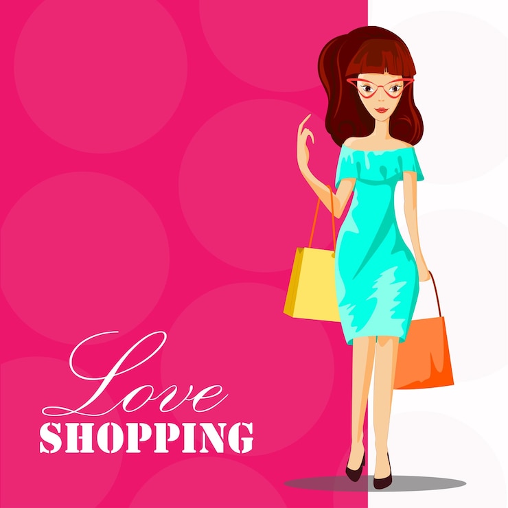 Vector mujer de moda con bolsa de compras ilustración vectorial