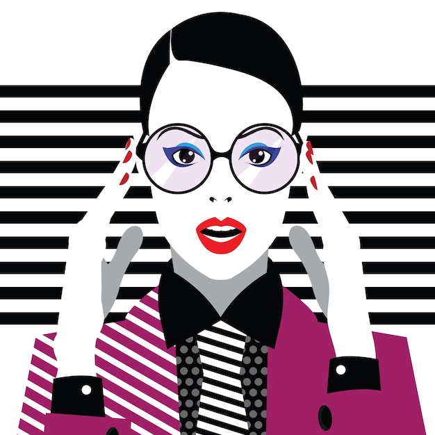 Mujer de moda en estilo pop art. Ilustración vectorial