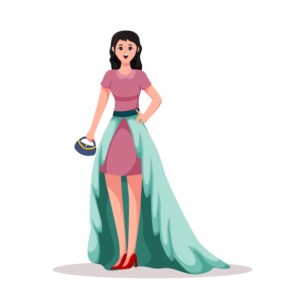 mujer, en, moda, modelo, carácter, ilustración
