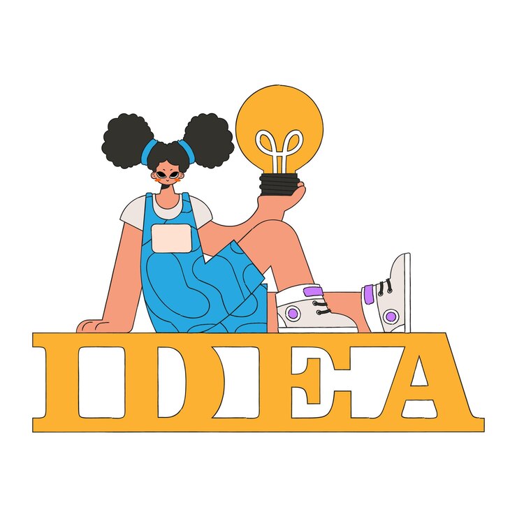Vector mujer de moda sosteniendo una bombilla en sus manos tema de idea