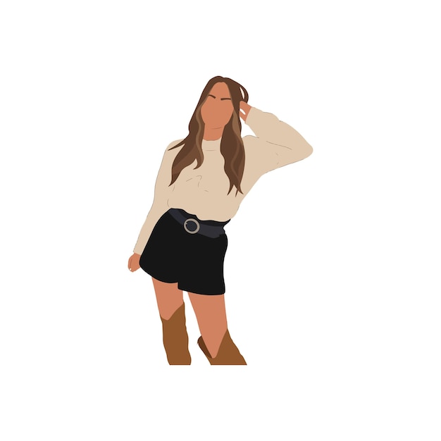 Mujer de moda con suéter y falda Icono vectorial