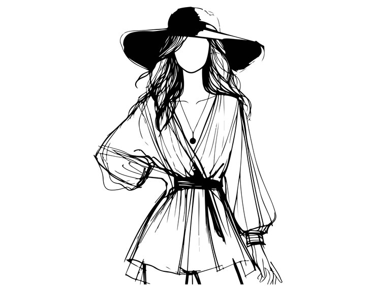 Mujer modelo de moda con un sombrero negro
