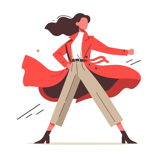 una mujer moderna en acción en estilo heroico ilustración vectorial plana