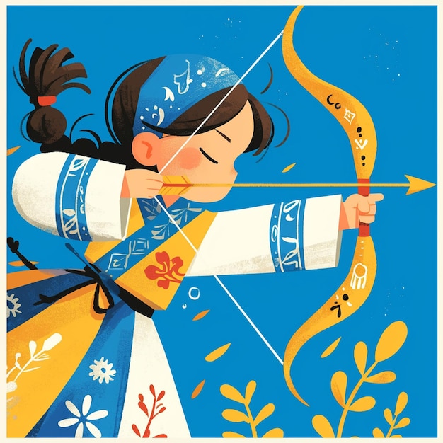 Vector una mujer mongola es tiradora de arco.
