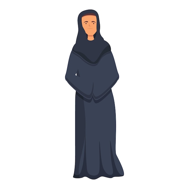 Mujer monje icono dibujos animados vector sacerdote meditar rezar respeto