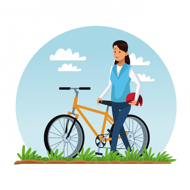 Mujer montando una bicicleta en el parque
