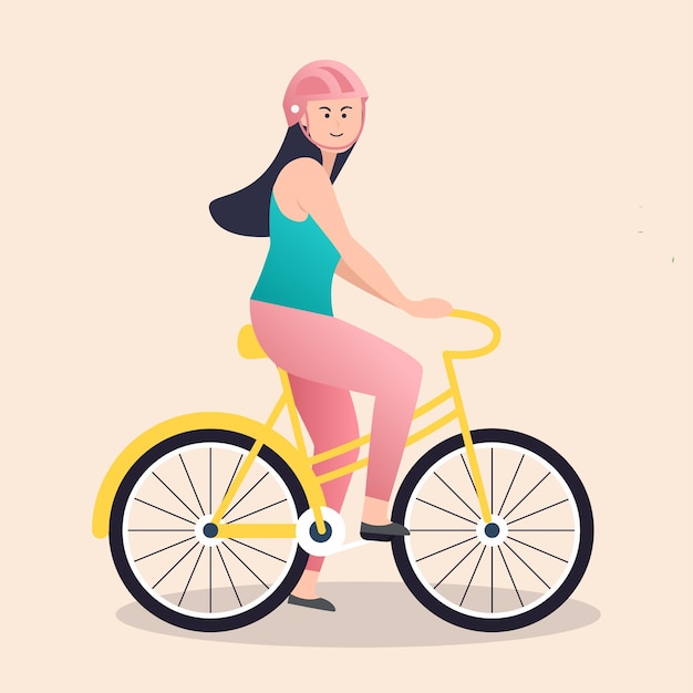 mujer montando bicicleta vector