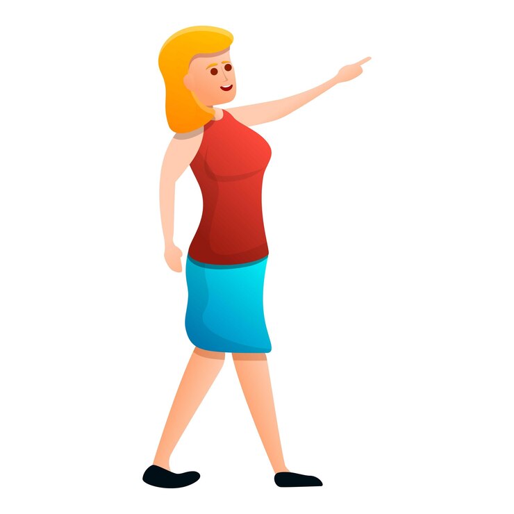 Vector la mujer muestra el icono del objeto la caricatura de la mujer muestra el ícono del vector del objeto para el diseño web aislado en fondo blanco