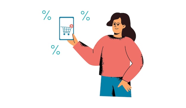 Una mujer muestra la pantalla de un teléfono móvil. Un cliente usando un teléfono inteligente