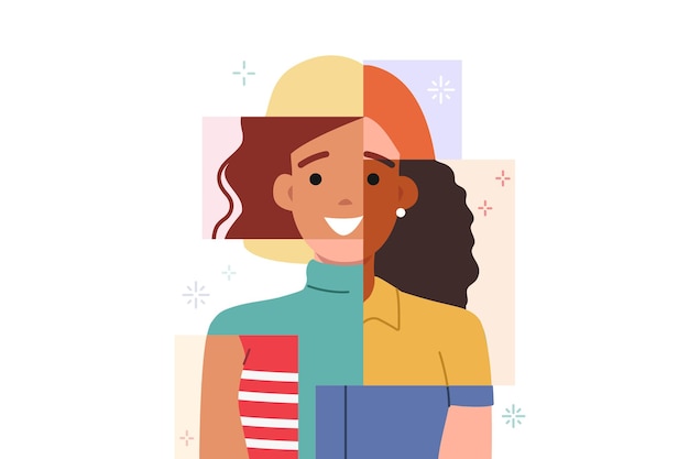 Mujer multirracial compuesta por fotografías de niñas de diferentes culturas y nacionalidades