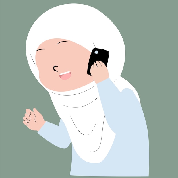 Mujer musulmana feliz con hijab hablando por teléfono
