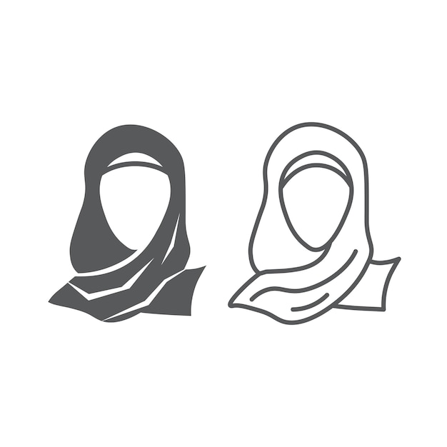 Mujer musulmana Hijab mujer icono plano y de línea