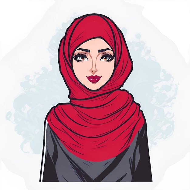 mujer musulmana, en, hijab, retrato, de, un, joven, árabe, niña, en, tradicional, hijab, vestido, vector