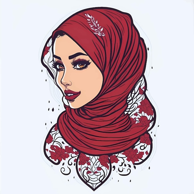 mujer musulmana, en, hijab, retrato, de, un, joven, árabe, niña, en, tradicional, hijab, vestido, vector