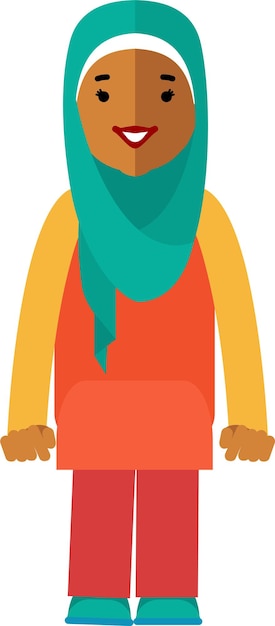 Mujer musulmana joven sentada en Hijab y estilo plano de ropa tradicional
