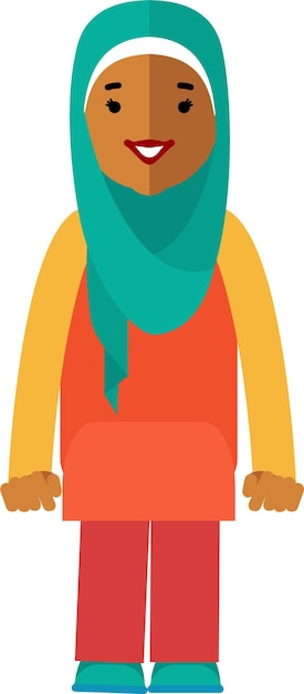 Vector mujer musulmana joven sentada en hijab y estilo plano de ropa tradicional