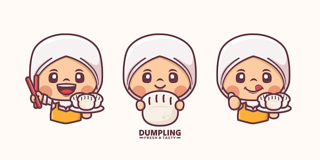 Vector mujer musulmana linda mascota de dibujos animados con dumpling